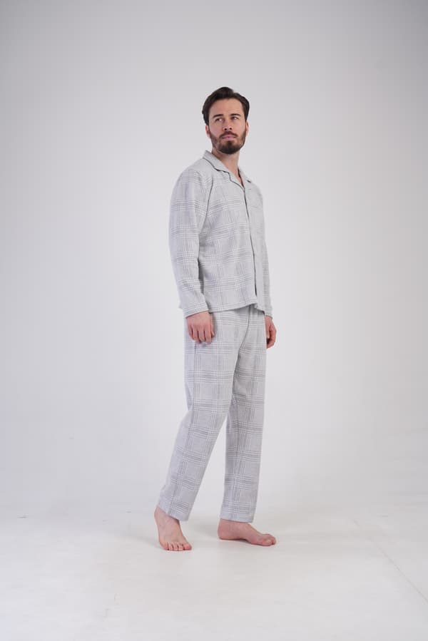 Herrpyjamas i bomull, långärmad, långbyxor, Vienetta L, dragkedja