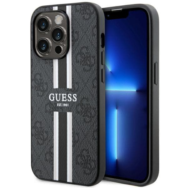 Guess 4G Printed Stripes MagSafe-etui til iPhone 14 Pro Max, sort