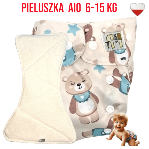 NappiMe AIO Coolmax Pocket vaskbar ble, bamse mintfarve.