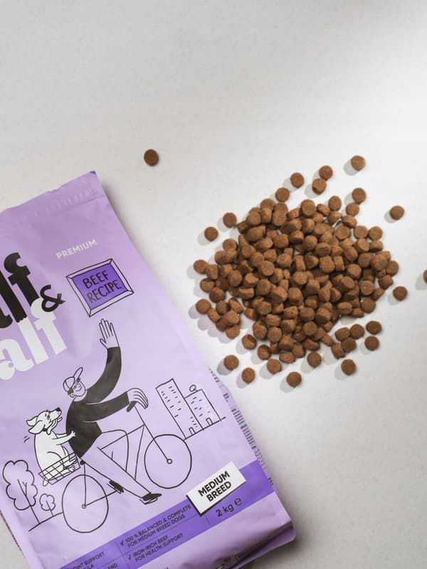 Half&Half Premium Torrfoder för Hundar av Mellanstor Ras Nötkött 2kg