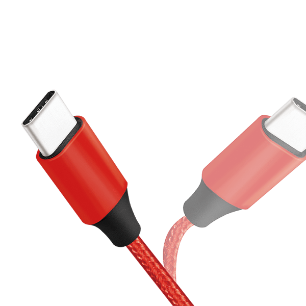 USB 2.0 Typ-C-kabel, C/M till USB-A/M, Tyg, Röd, 1 m