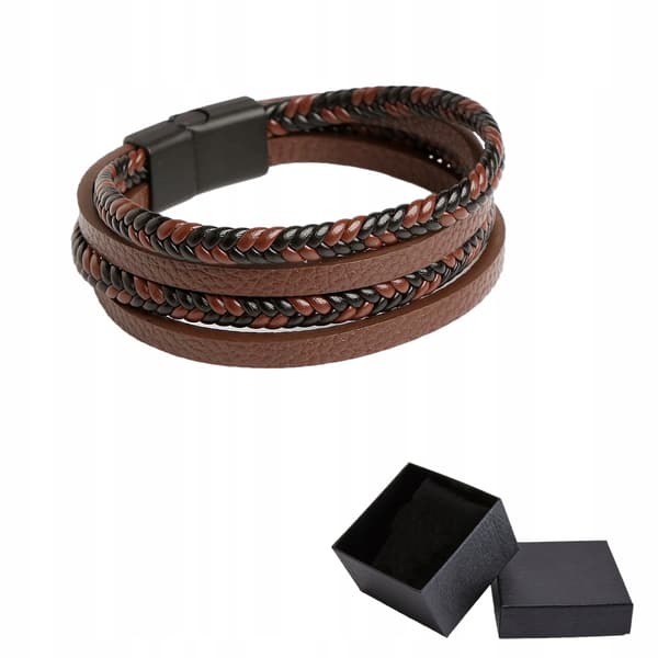 Herreflettet læderarmbånd mørkebrun titanium gave 4 i 1