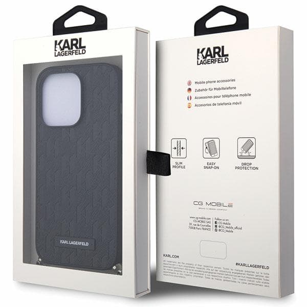 Karl Lagerfeld Saffiano Monogram Chain-etui til iPhone 14 Pro, Sort