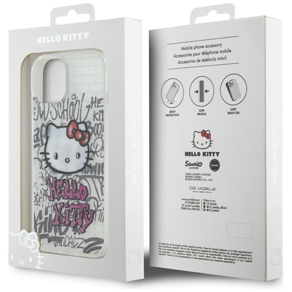 Hello Kitty IML Kitty On Bricks Graffiti-cover til iPhone 15, hvid