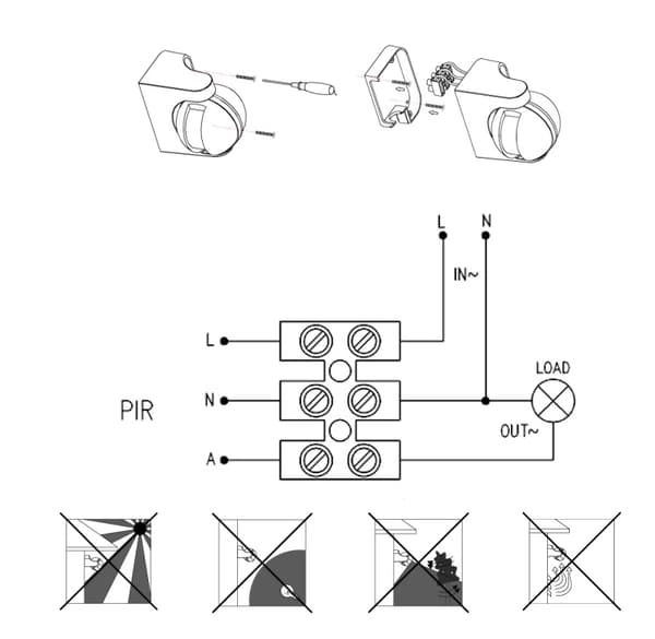 PIR-rörelsesensor Infraröd sensor Vit Max räckvidd 12 m IP44 Justering