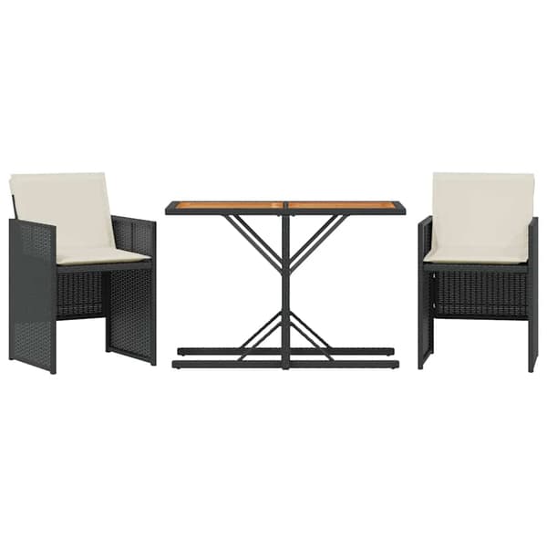 vidaXL 3-delt bistrosæt med hynder, sort, polyrattan