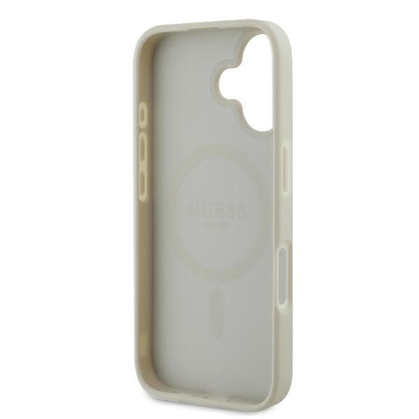 Guess Peony Script Logo MagSafe -kotelo iPhone 16:lle, valkoinen