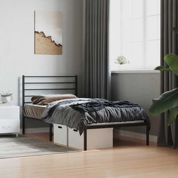 vidaXL metalsengestel med hovedgærde sort 90x200 cm