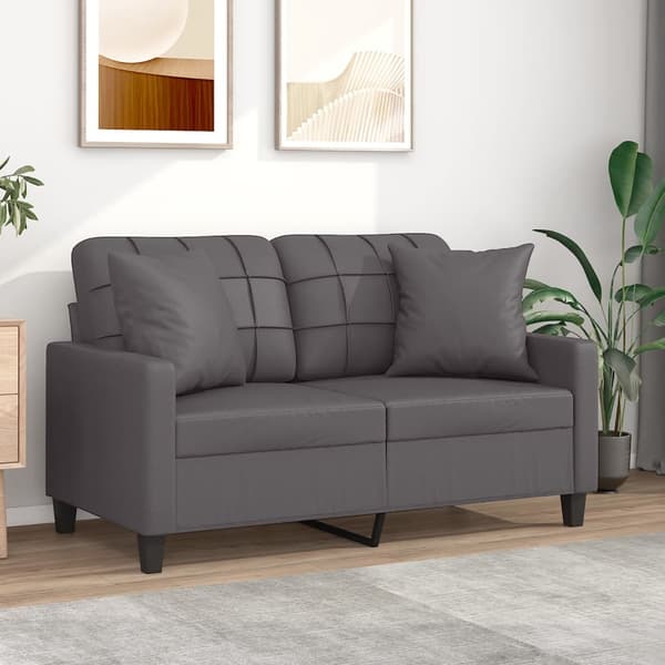 vidaXL 2-sitssoffa med kuddar, grå, 120 cm, konstläder