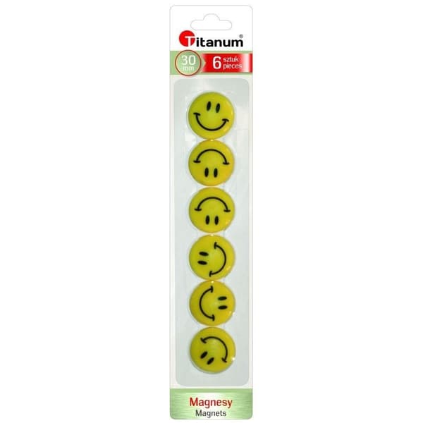 Emoji-tavlemagneter 30 mm gule 6 stk.