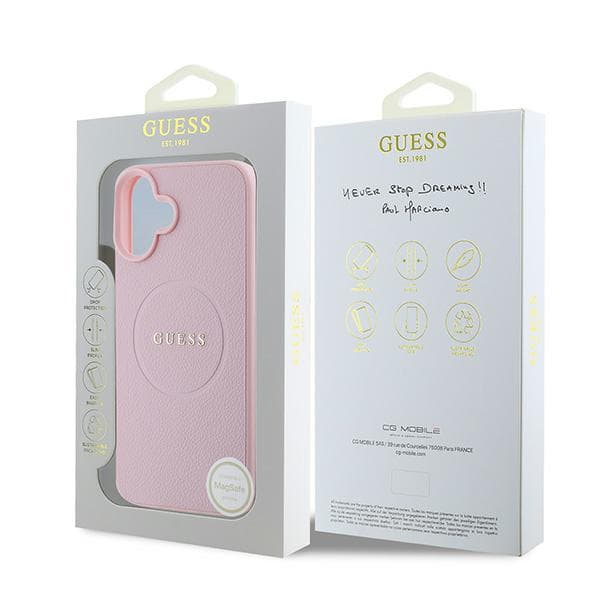 Guess Grained Ring MagSafe-skal till iPhone 16 Plus, rosa