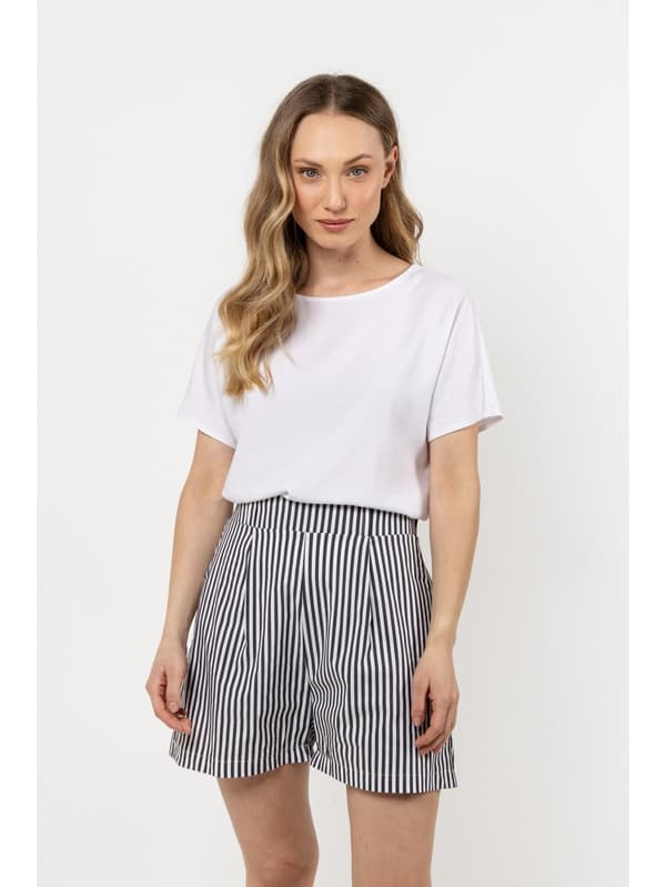 Løse shorts med folder - sorte og hvide striber M