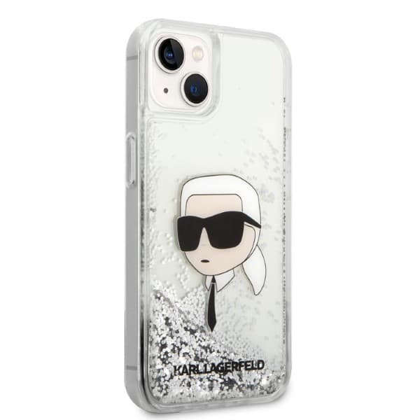 Karl Lagerfeld Glitter Karl Head-etui til iPhone 14 Plus, sølv