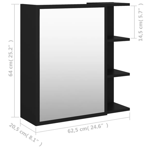vidaXL spejlskab sort 62,5 x 20,5 x 64 cm spånplade
