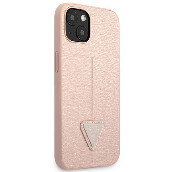 Guess Saffiano Triangle Logo-cover til iPhone 14 Plus, lyserød