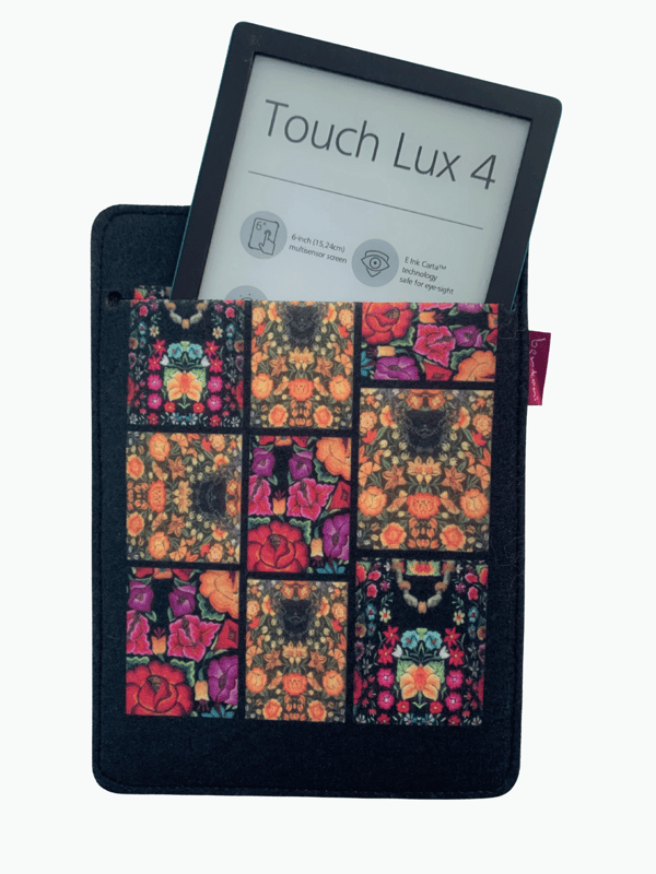 Arco Design 6-7" e-boksfodral - EcoFilc, Frida Flowers-tryck, Grå, Passar Kindle / PocketBook