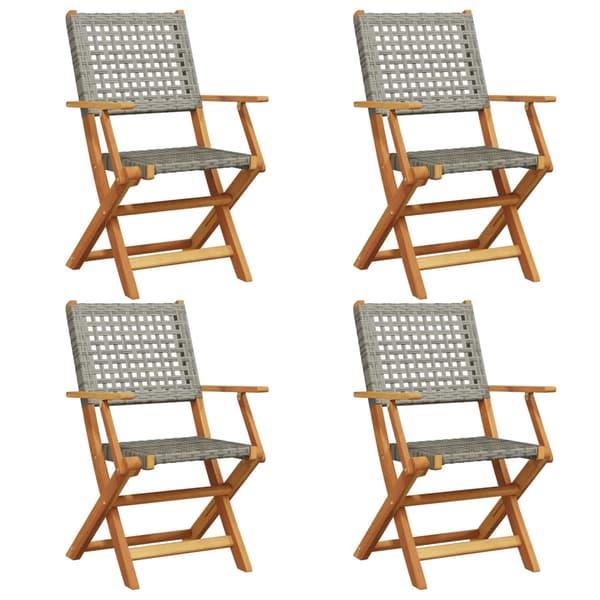 vidaXL foldbare havestole, sæt med 4, grå polyrattan og træ