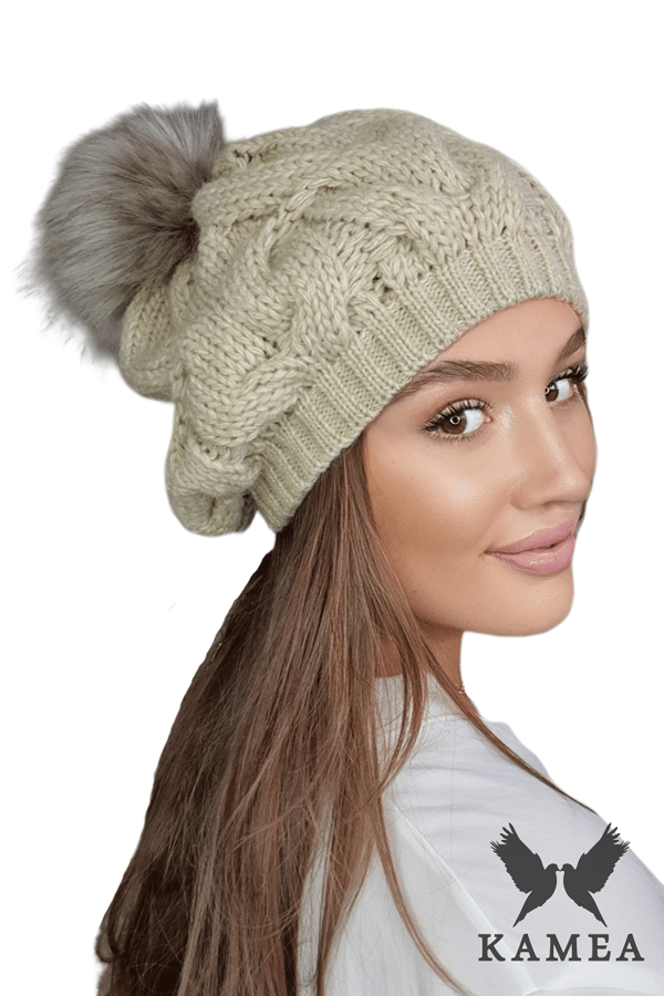 ZITA damhatt med pompom, honungsfärgad