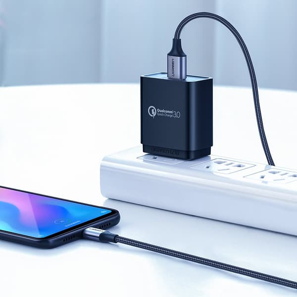 Flettet USB-kabel - USB-C Quick Charge 3.0 3A 0,5m Grå