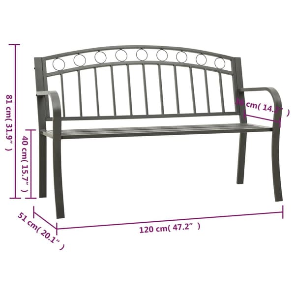 vidaXL havebænk, grå, 120 cm, stål