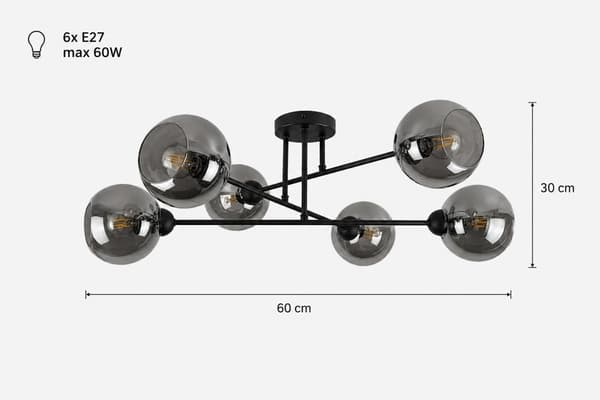Loftlampe 6xE27 VASCO SORT/RØGET