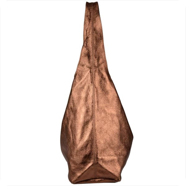 Læder shopper taske, brun, kobber metallic