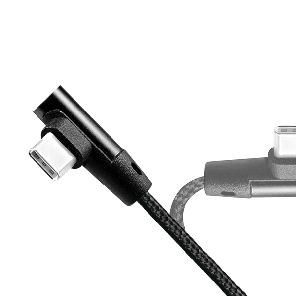 USB-C 90° - USB-A -kaapeli, kangas, 1 m, musta,