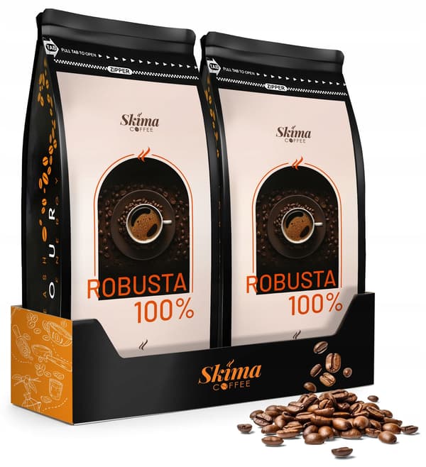 Kaffebønner 1kg x2 ROBUSTA 100% friskristede til espressomaskine + GRATIS