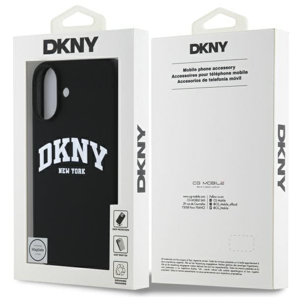 DKNY Liquid Silicone White Printed Logo MagSafe-etui til iPhone 16, sort