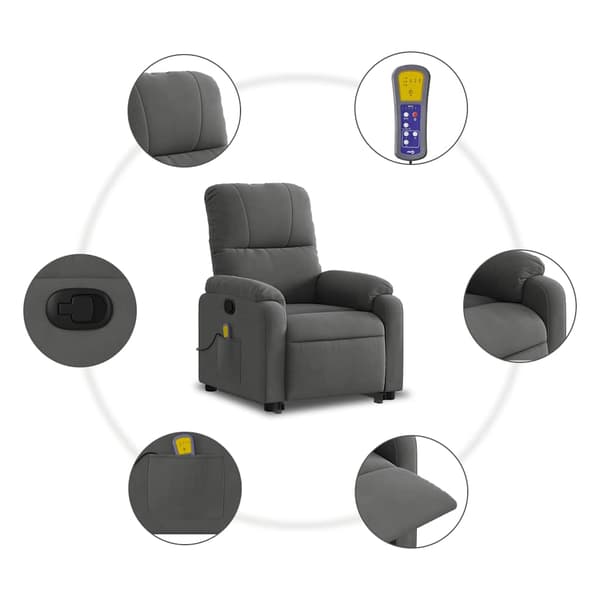 vidaXL Lyftbar massagefåtölj, mörkgrå, mikrofiber