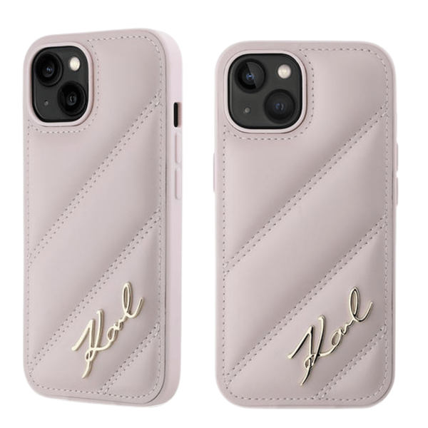 Karl Lagerfeld Diagonal Quilted Script-skal till iPhone 15 Plus, Rosa