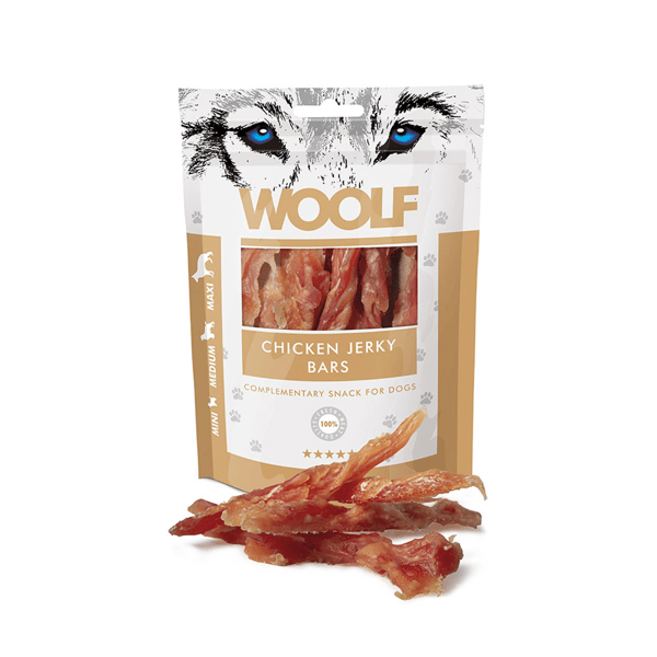 Woolf Jerky Chicken Mini Medium Maxi hundgodis 100g
