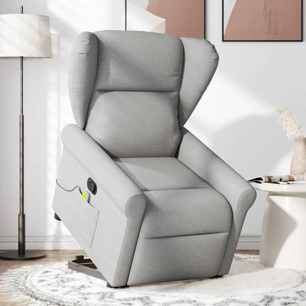 vidaXL Lyftbar massagefåtölj, grå, tyg