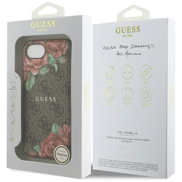 Guess 4G Blomsterprint MagSafe-etui til iPhone 16e brunt