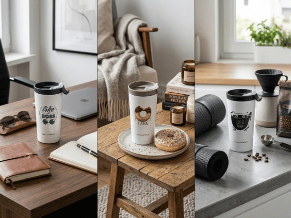 Termokrus i rustfrit stål 360 ml, blanding af 3 designs