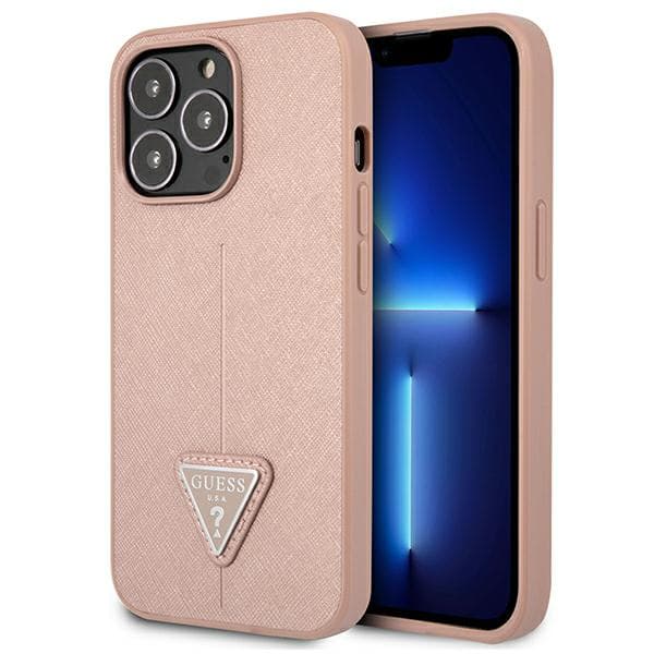 Guess Saffiano Triangle Logo-etui til iPhone 13 Pro / 13, lyserød