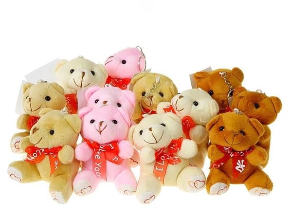 Bamse med vedhæng 10 cm mix