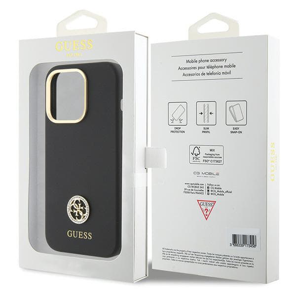 Guess Silikone Logo Strass 4G Etui til iPhone 15 Pro, Sort