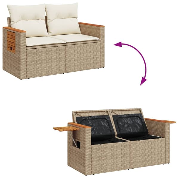 vidaXL Trädgårdssoffa med kuddar, 2-sits, beige, polyrotting