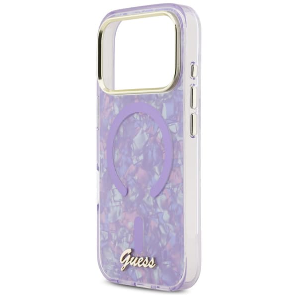 Guess IML Shell Script Metallinen MagSafe-kotelo iPhone 17 Pro Maxille, violetti
