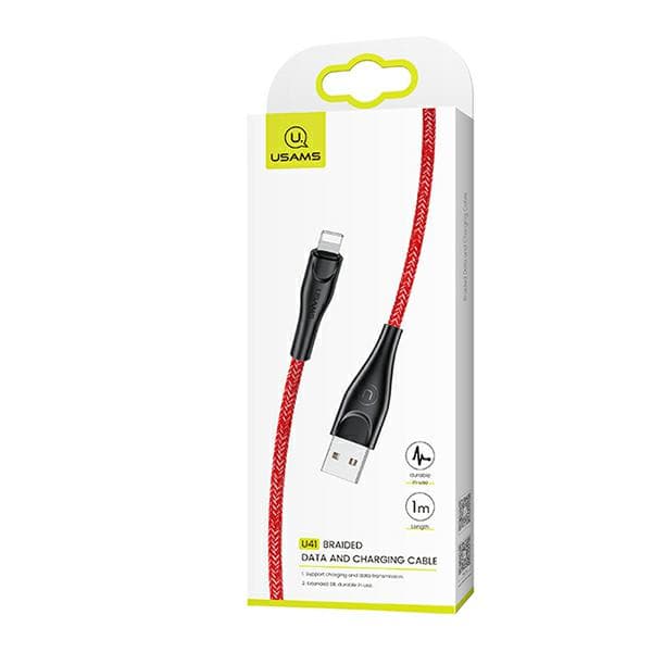 USAMS Flätad U41 USB-A till Lightning-kabel 1m 2A Röd