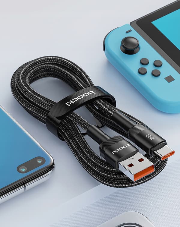 Langt 3m TOOCKI hurtigt USB-A til USB-C 100W PD-kabel 3 meter