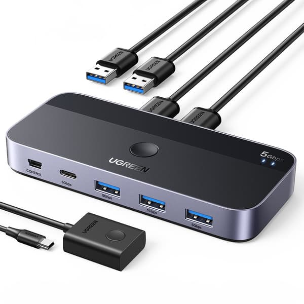 2-i-4-switch för 2 datorer USB 3.0 + 2x USB-A-kabel svart