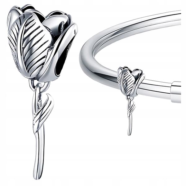 Berlocker blomma tulpan silver 925 pärla hänge blomma presentpärlor