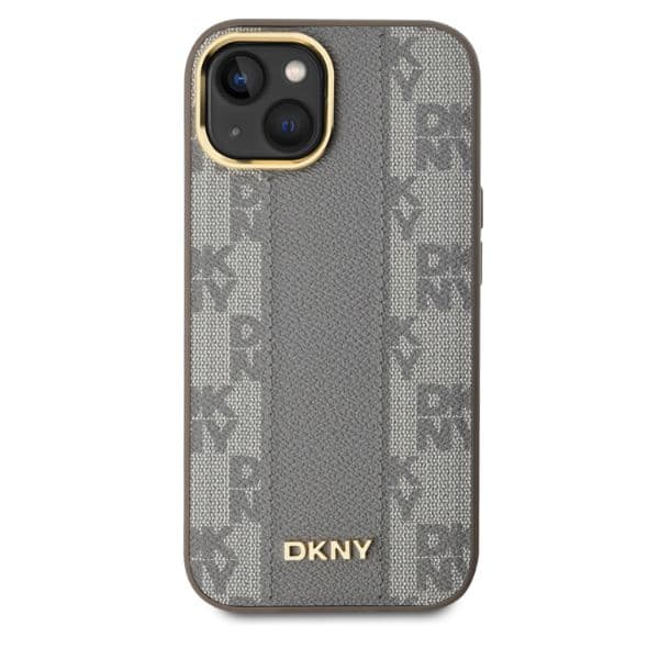 DKNY MagSafe-cover med ternet monogrammønster til iPhone 15, beige