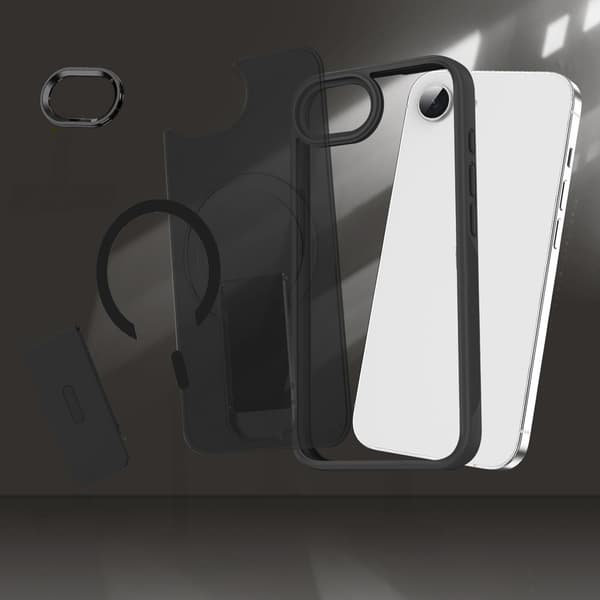 Etui til iPhone 17e / 16e, Kickstand Matt Cover, til MagSafe, sort