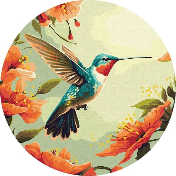 Maleri efter tal - Farverig kolibri d39cm