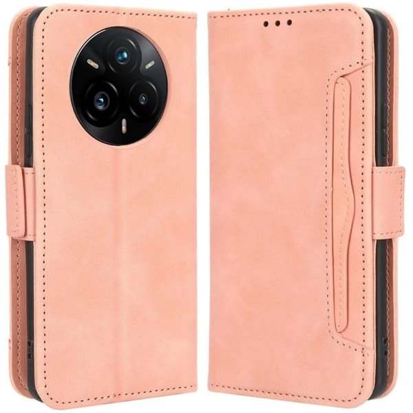 Realme 14 Pro 5G Flip-etui, Kortholder, Lyserød