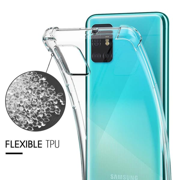 ETUI til Samsung Galaxy A71 STØDMIDDELBART ARMOR TRANSPARENT ETUI + 9H GLAS