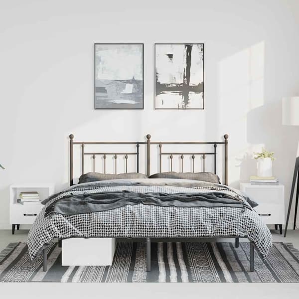 vidaXL metalsengestel med hovedgærde sort 135x190 cm